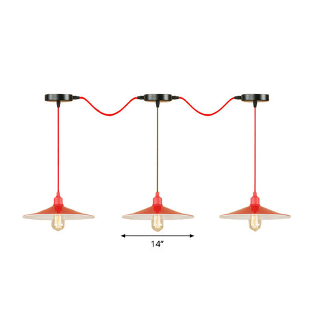 Red Metal Saucer Suspension Pendant Light For Living Room - 1/3-Head Swag Lighting Fixture