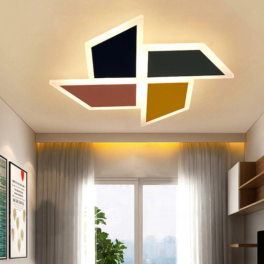Cartoon Toy Windmill Led Ceiling Light - Acrylic Flush Mount Multicolor Ideal For Study Room