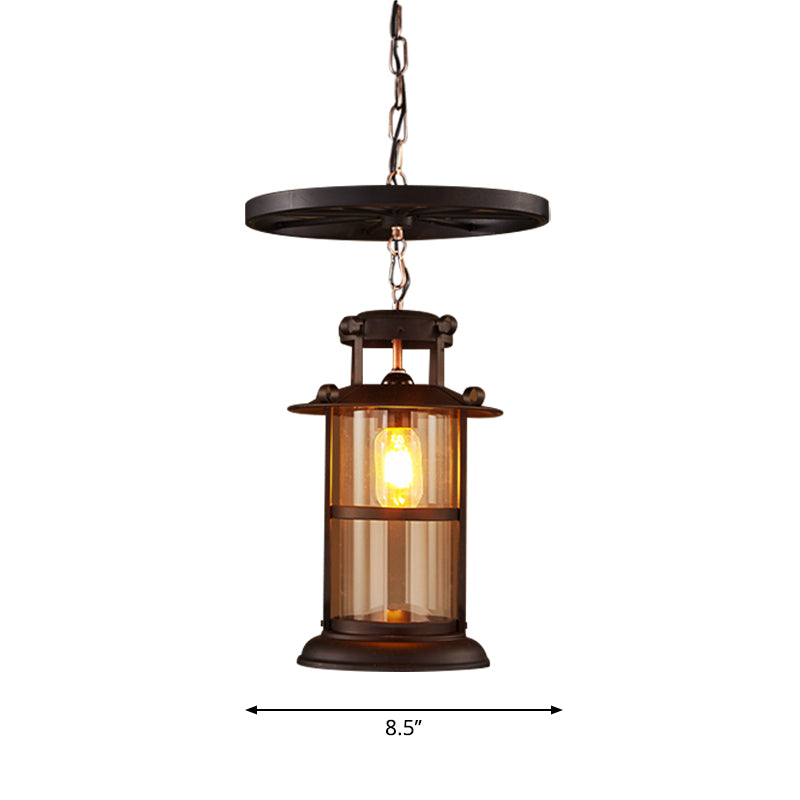 Industrial Metal Cage Pendant Lamp With Wheel Decoration - Black