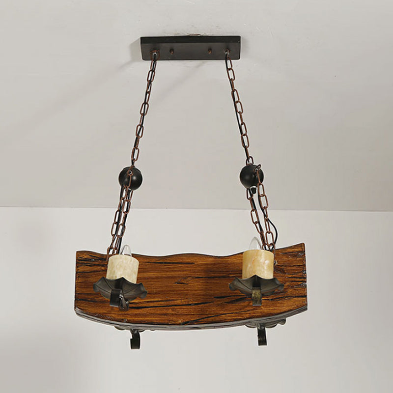 Rustic Wood Island Pendant Light With 4 Bulbs For Restaurants - Brown