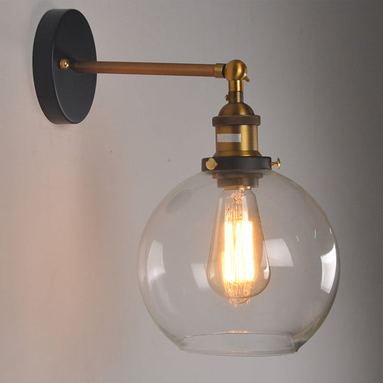 Industrial Clear Glass Wall Light Kit With Adjustable Joint - Black-Brass Finish / A