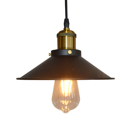 Iron Black Suspension Lamp: Roll-Trim Cone Shade Pendant Light - 1-Light Factory Ceiling