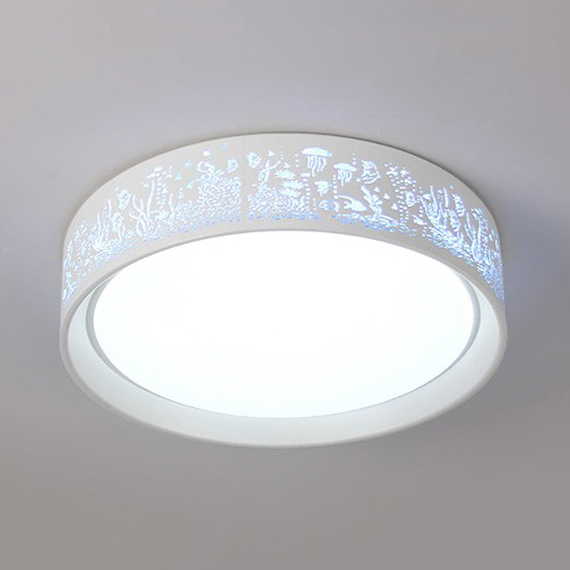 White Hammered Metal Flush Mount Ceiling Light Fixture For Children’s Bedroom