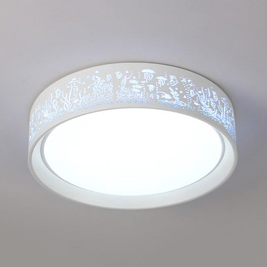 White Hammered Metal Flush Mount Ceiling Light Fixture For Childrens Bedroom
