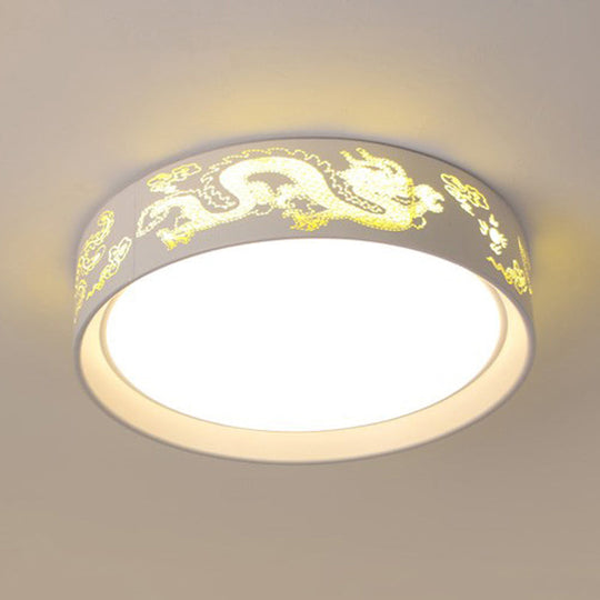 White Hammered Metal Flush Mount Ceiling Light Fixture For Children’s Bedroom