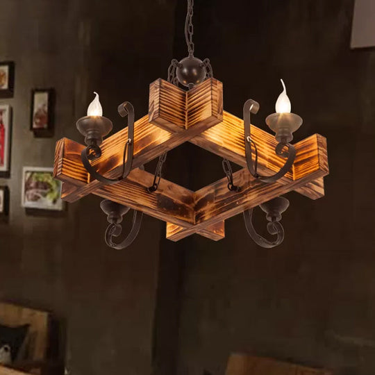 Nautical Wooden Hanging Light Fixture-Chandelier In Brown Triangular/Square Design 3/4/6-Head