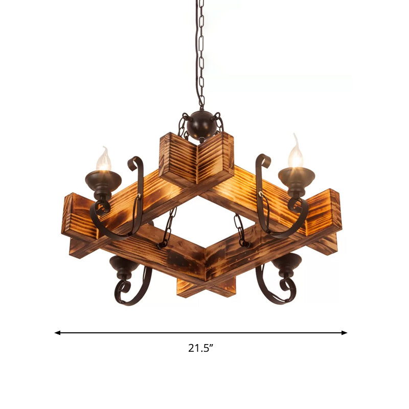 Nautical Wooden Hanging Light Fixture-Chandelier In Brown Triangular/Square Design 3/4/6-Head