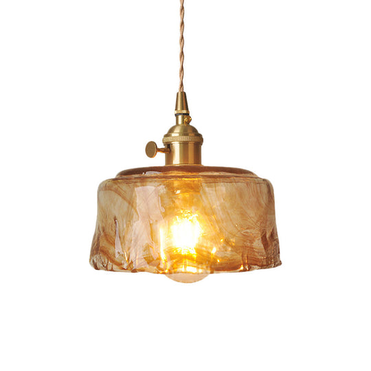 Brass Cone/Cube Coffee Cloud Glass Single-Bulb Pendant Light For Farmhouse Décor / C