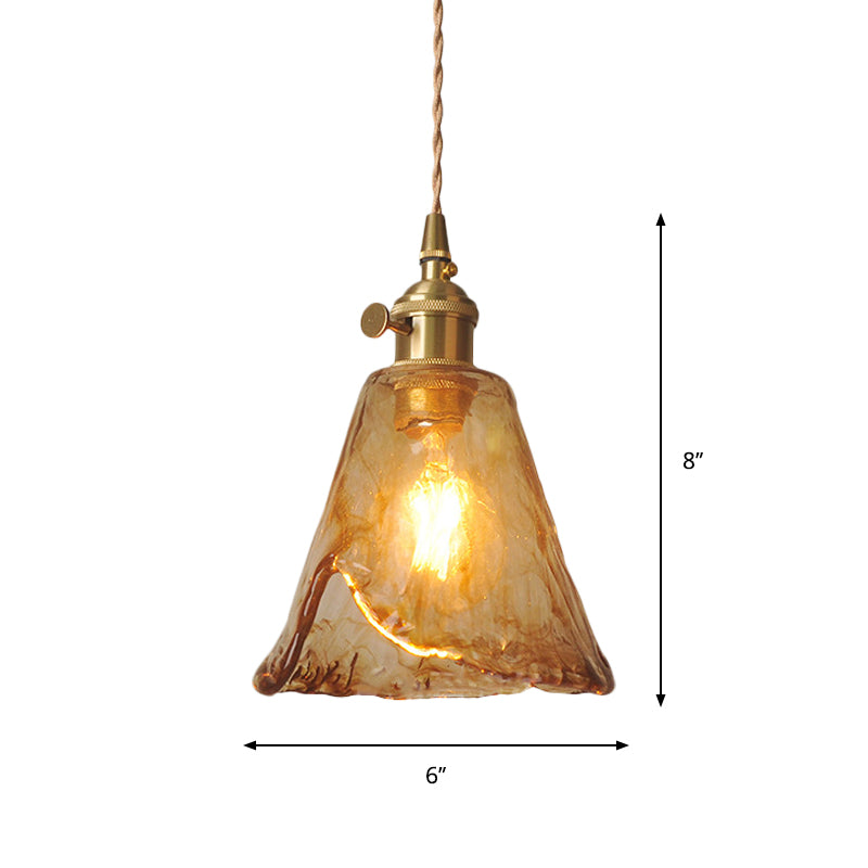 Brass Cone/Cube Coffee Cloud Glass Single-Bulb Pendant Light For Farmhouse Décor