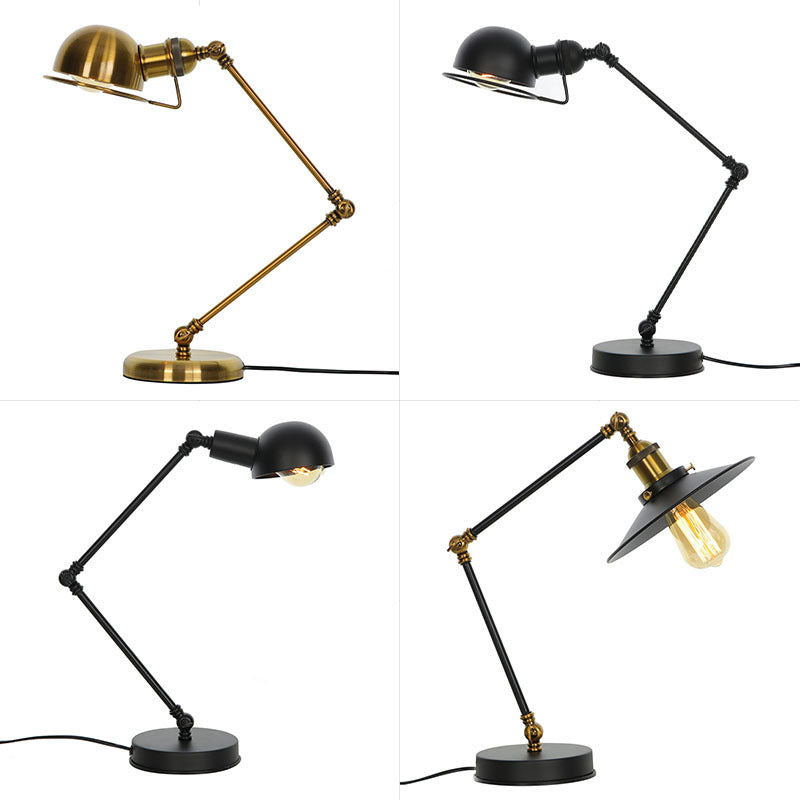- Vintage Antique Swing Arm Nightstand Lamp Single Metal Table Light With Dome Shade And Wire Guard