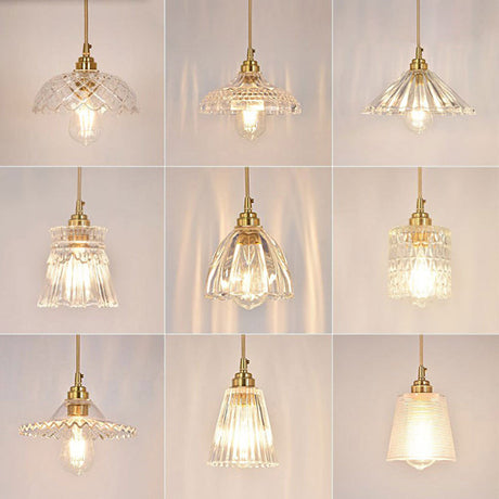 Rustic Clear Glass Shade Kitchen Bar Hanging Light With Brass Suspension Pendant