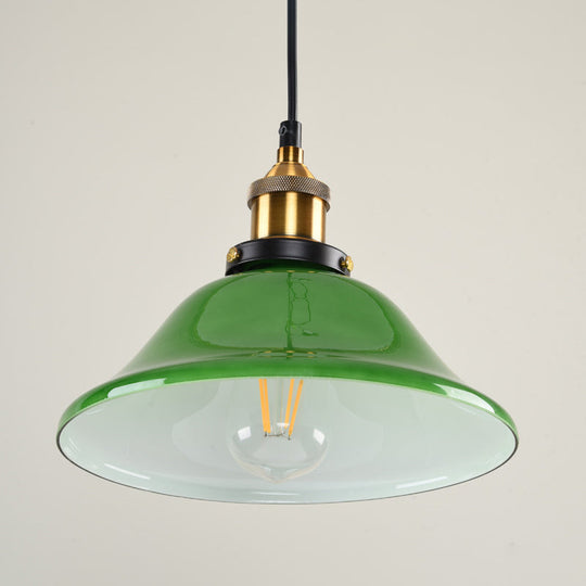 Vintage Brass Green Glass Carillon Pendant Light Fixture - 1-Light Suspension For Guest Room 8/10