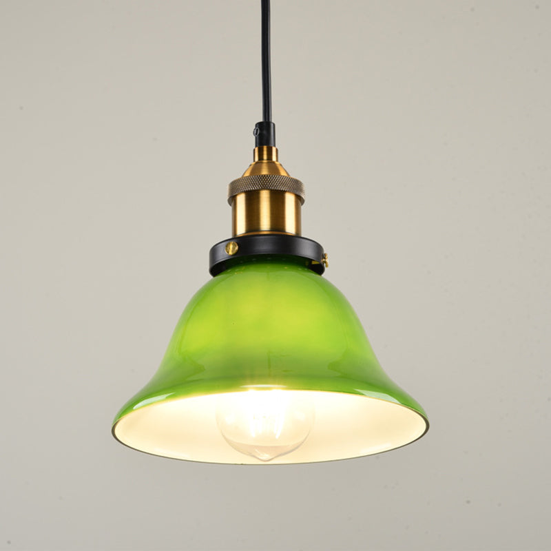 Vintage Brass Green Glass Carillon Pendant Light Fixture - 1-Light Suspension For Guest Room 8/10