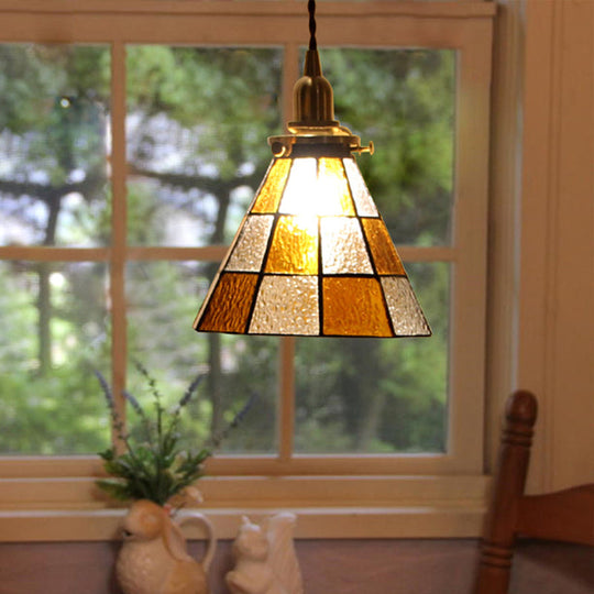 Coastal Checkered Pendant Lamp - Clear And Brown Mosaic Glass Brass Finish