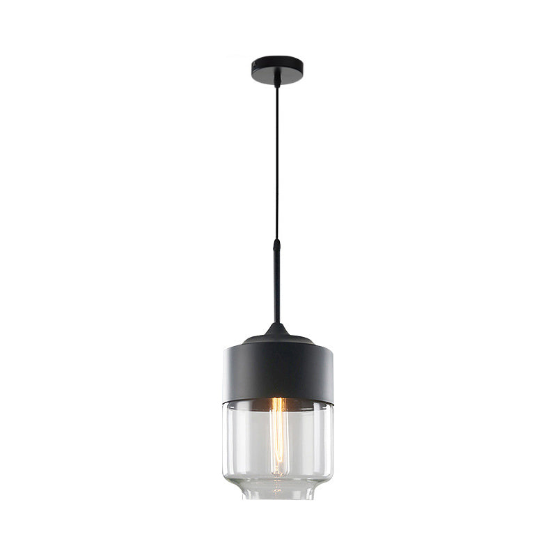 Modern Black Pendant Light Fixture With Clear Glass Cylinder/Mason Jar Design - Perfect For Table