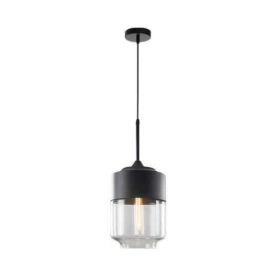 Modern Black Pendant Light Fixture With Clear Glass Cylinder/Mason Jar Design - Perfect For Table