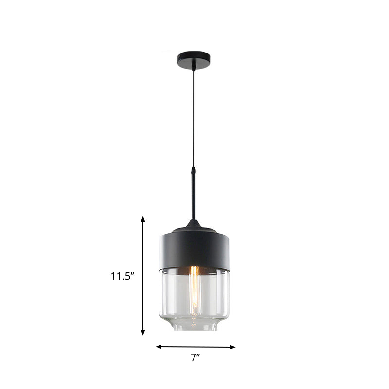 Modern Black Pendant Light Fixture With Clear Glass Cylinder/Mason Jar Design - Perfect For Table