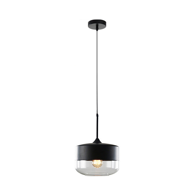 Modern Black Pendant Light Fixture With Clear Glass Cylinder/Mason Jar Design - Perfect For Table