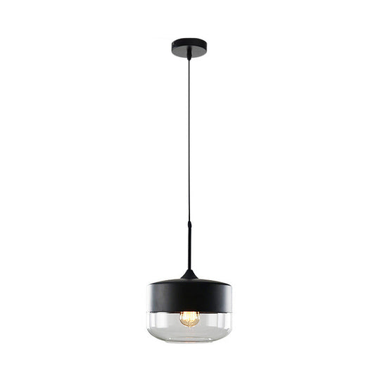Modern Black Pendant Light Fixture With Clear Glass Cylinder/Mason Jar Design - Perfect For Table