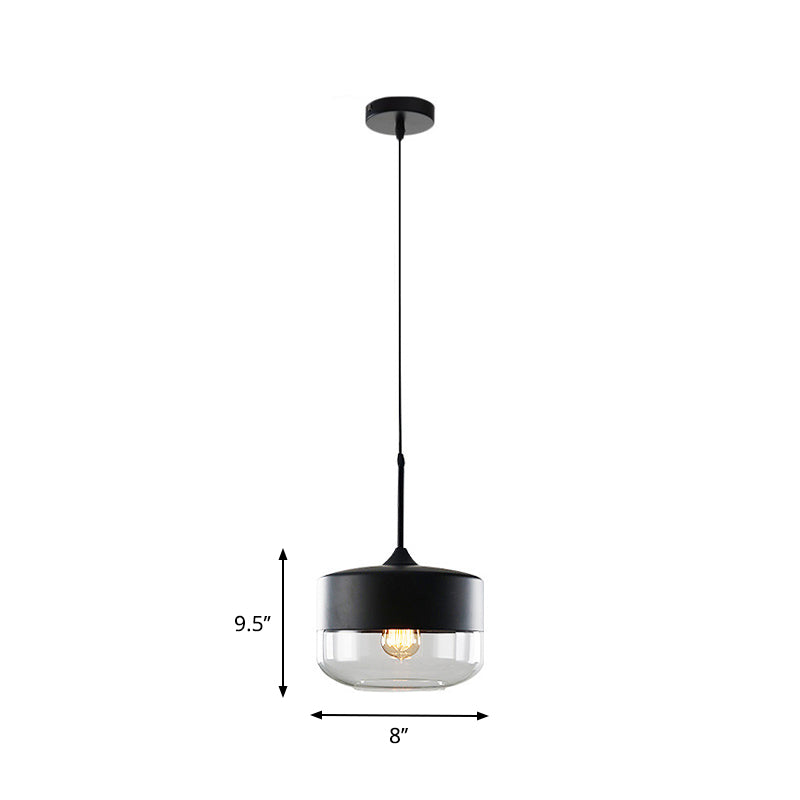 Modern Black Pendant Light Fixture With Clear Glass Cylinder/Mason Jar Design - Perfect For Table