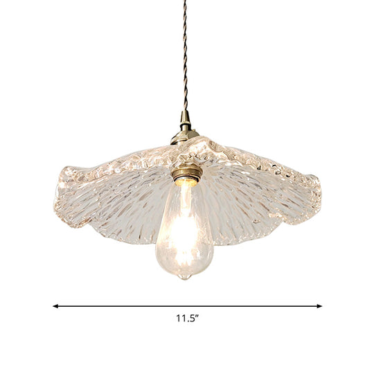 Lotus Leaf Pendant Lamp - Farmhouse Brass Clear Carved Glass Hanging Light For Dining Table