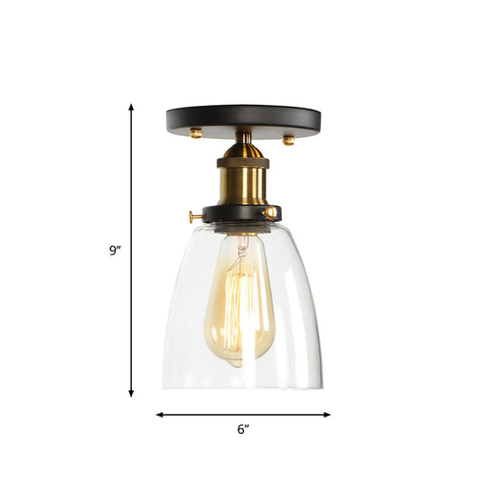 Mini Corridor Semi Flush Light Farmhouse Globe/Pear Ceiling Lamp – Clear Ribbed Glass Black &