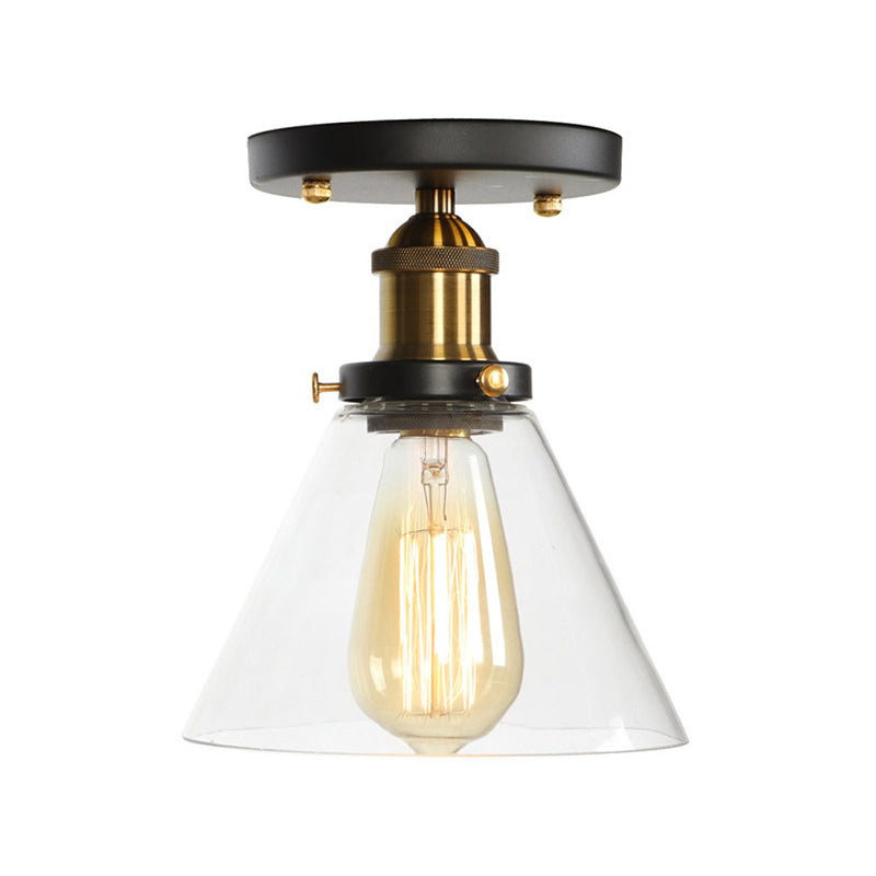 Mini Corridor Semi Flush Light Farmhouse Globe/Pear Ceiling Lamp – Clear Ribbed Glass Black &