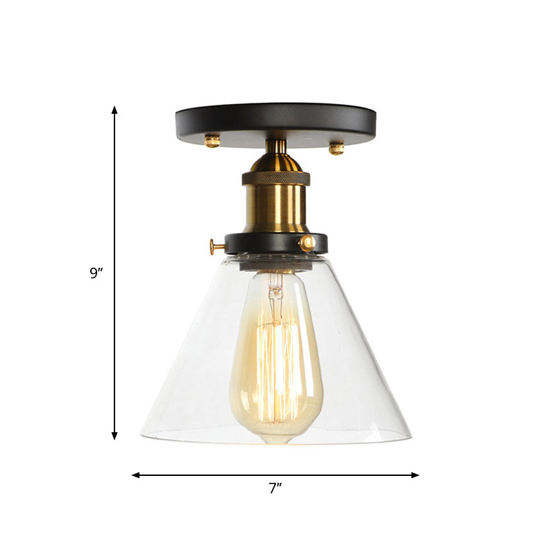 Mini Corridor Semi Flush Light Farmhouse Globe/Pear Ceiling Lamp – Clear Ribbed Glass Black &