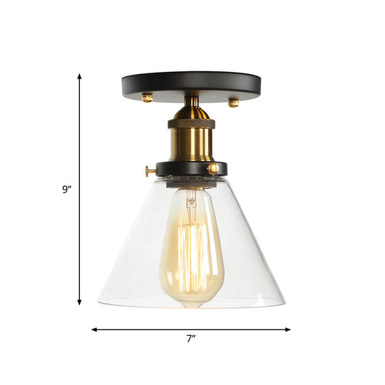 Mini Corridor Semi Flush Light Farmhouse Globe/Pear Ceiling Lamp – Clear Ribbed Glass Black &