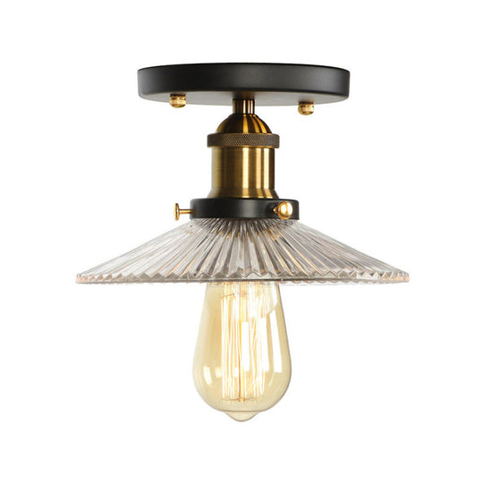 Mini Corridor Semi Flush Light Farmhouse Globe/Pear Ceiling Lamp – Clear Ribbed Glass Black &