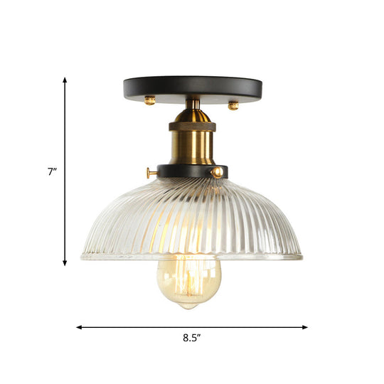 Mini Corridor Semi Flush Light Farmhouse Globe/Pear Ceiling Lamp – Clear Ribbed Glass Black &