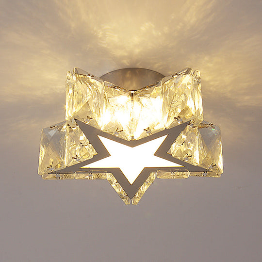 Clear Crystal Led Star Flush Mount Ceiling Light - Contemporary Design For Corridors 6.5’/10’ Width
