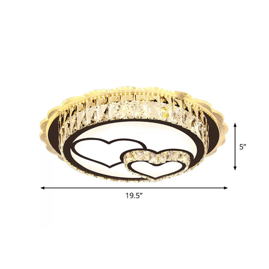 Modern Round Crystal Ceiling Lamp With Stainless - Steel Led Flush Mount Lighting And Heart/Flower