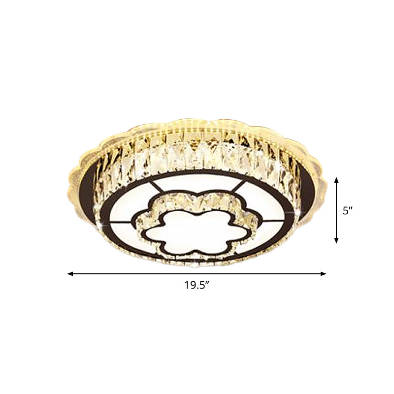 Modern Round Crystal Ceiling Lamp With Stainless - Steel Led Flush Mount Lighting And Heart/Flower