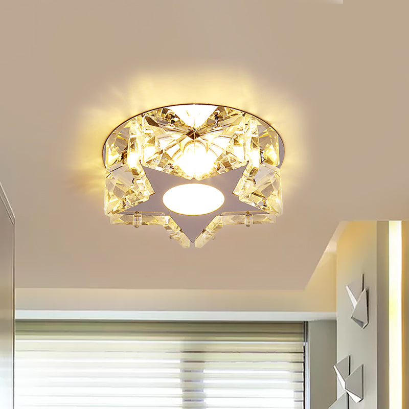 Simplicity Crystal Block Stainless - Steel Circle/Star Led Flush Mount Ceiling Light For Corridor