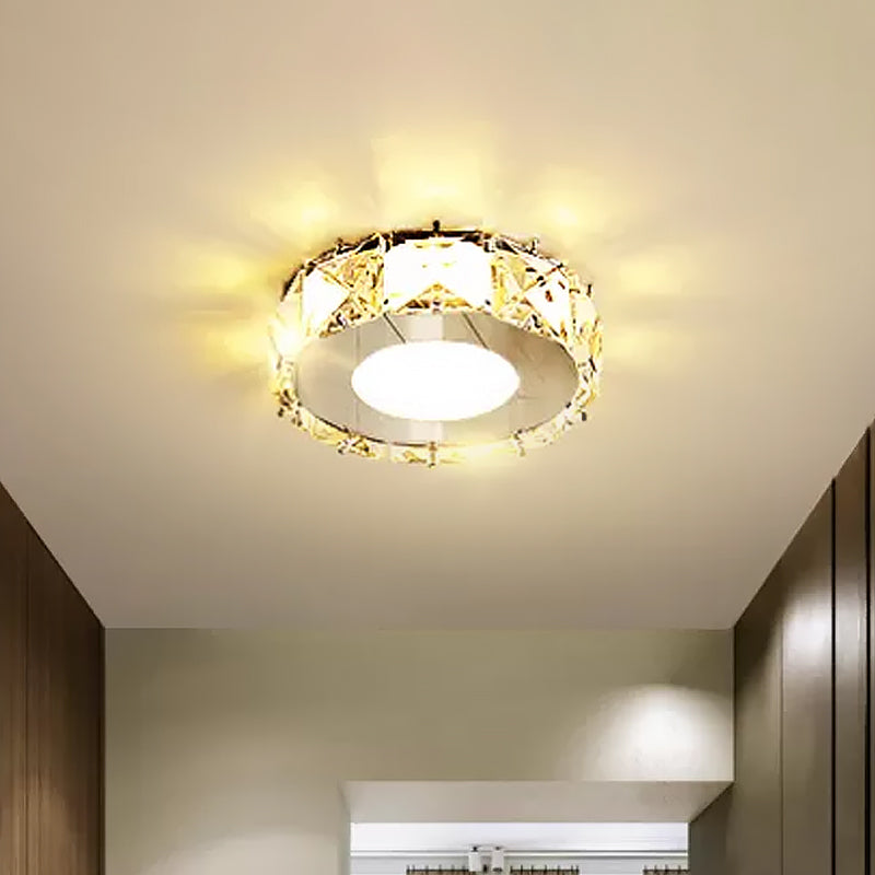 Simplicity Crystal Block Stainless - Steel Circle/Star Led Flush Mount Ceiling Light For Corridor