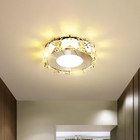 Simplicity Crystal Block Stainless - Steel Circle/Star Led Flush Mount Ceiling Light For Corridor