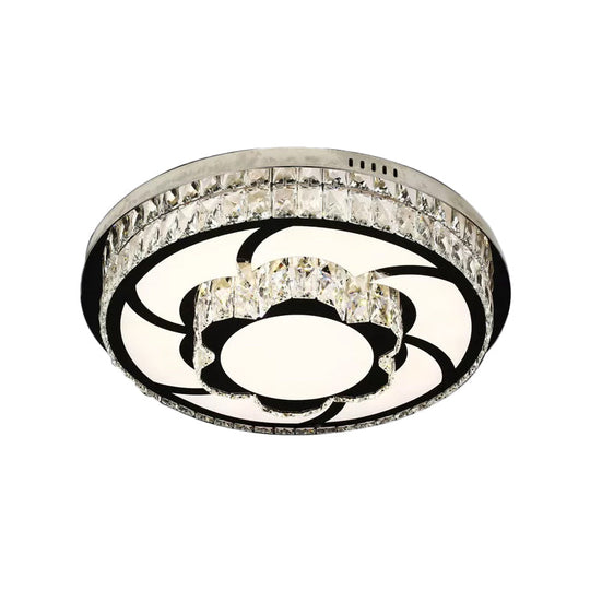 P Stainless - Steel Flushmount Light With Clear Faceted Crystal Shade - Flower/Round Design