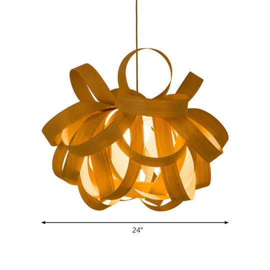 Contemporary Wooden Pendant Lamp With Twist Design - 1 Light Beige Hanging For Living Room 18/23.5