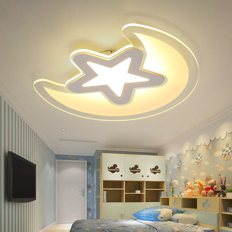 Moon And Star Led Ceiling Light With Modern White Finish - Perfect For Kids Bedroom / 17 Warm