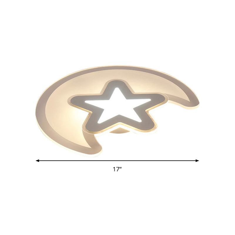 Moon And Star Led Ceiling Light With Modern White Finish - Perfect For Kids Bedroom