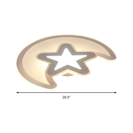 Moon And Star Led Ceiling Light With Modern White Finish - Perfect For Kid’s Bedroom