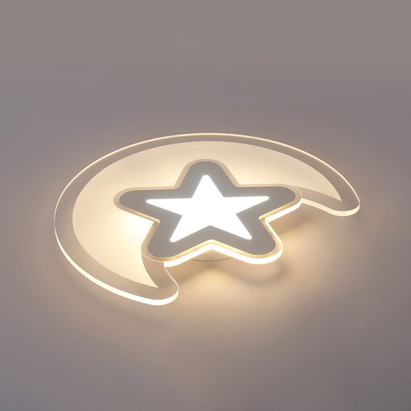 Moon And Star Led Ceiling Light With Modern White Finish - Perfect For Kid’s Bedroom