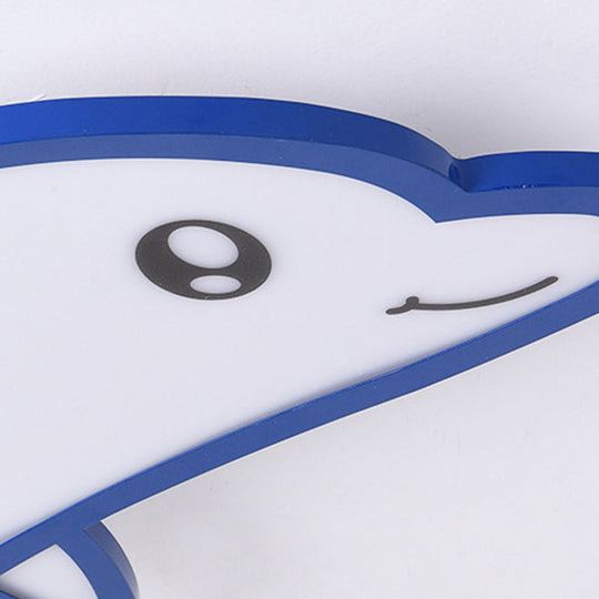 Modern Blue Dolphin Cartoon Flushmount Ceiling Light With Integrated Led & Acrylic - Flush Mount