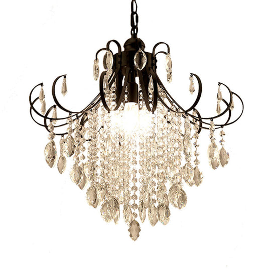 Glam Teardrop Pendant Light With Metal Curved Arm And Crystal Strands Chandelier