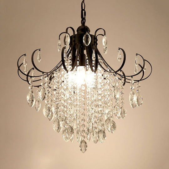 Glam Teardrop Pendant Light With Metal Curved Arm And Crystal Strands Chandelier