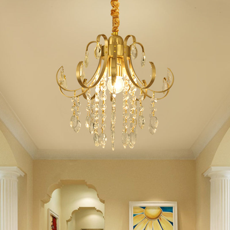 Glam Teardrop Pendant Light With Metal Curved Arm And Crystal Strands Chandelier