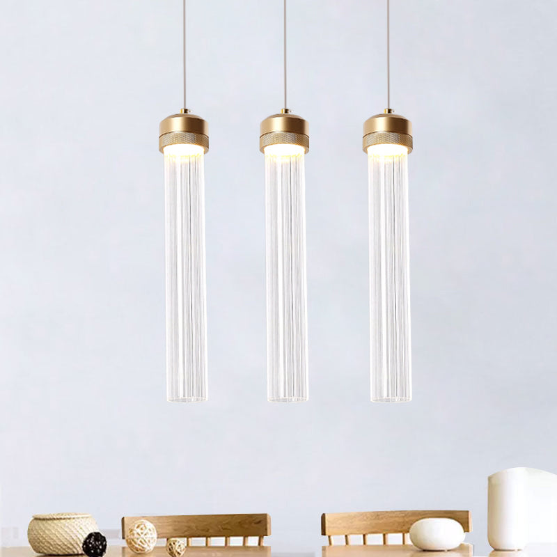 Ribbed Glass Pendant Light With Crystal Accent And Gold Finish