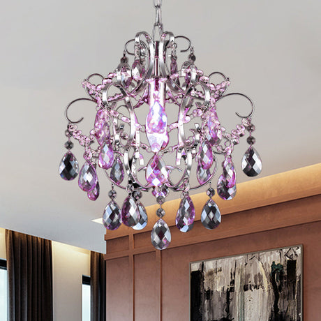 Polished Chrome Crystal Chandelier With Curved Arms