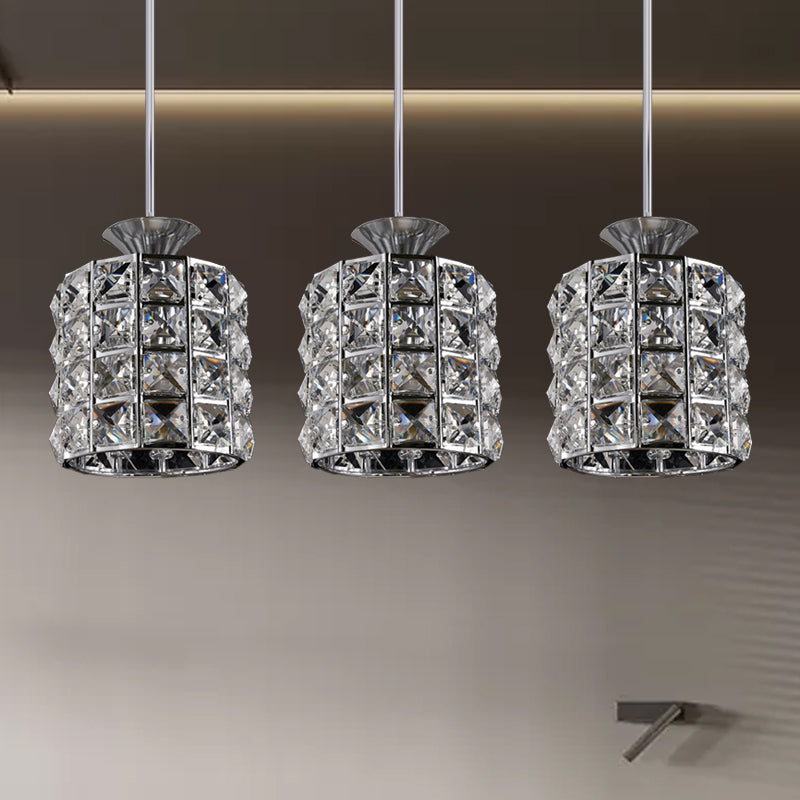 Contemporary Crystal Drum Pendant Light Set With Metal Frame - Ideal For Balcony